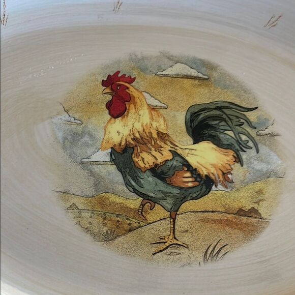 Gibson Oval Platter with Rooster Design - Green and Cream - Picture 2 of 3
